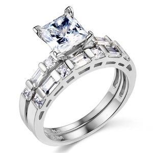 14K Princess & Baguette CZ Wedding Ring Set